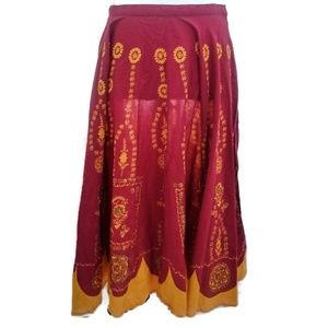 John Paul Richard Flare Circle Red Midi Skirt